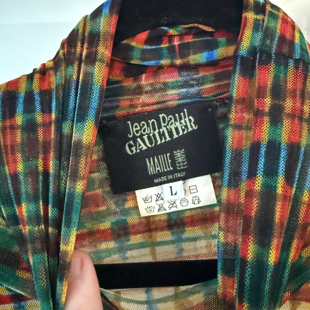 Jean Paul Gaultier Maille Femme Mesh Plaid Turtleneck Top Multicolor Women’s L - Picture 2 of 4